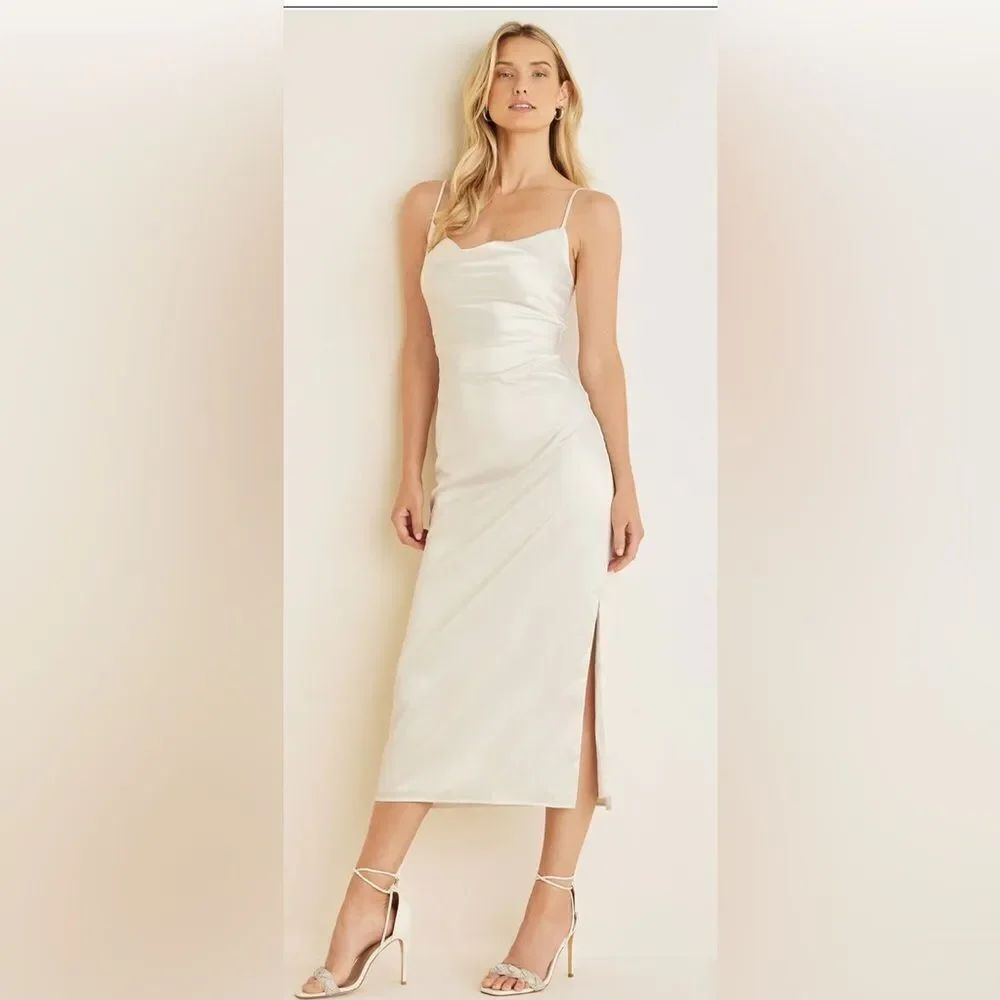 🛍️Cowl Neck Satinny Slip Dress in Ivory New With Tags  Size 8 - Picture 2 of 7